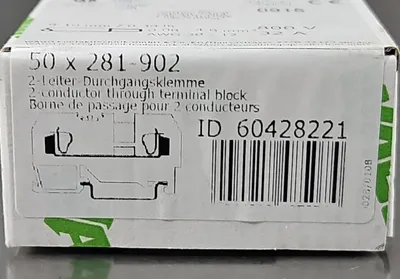 WAGO 281-902 Conductor Through Terminal Block. Box with 50. Loc 3E-36