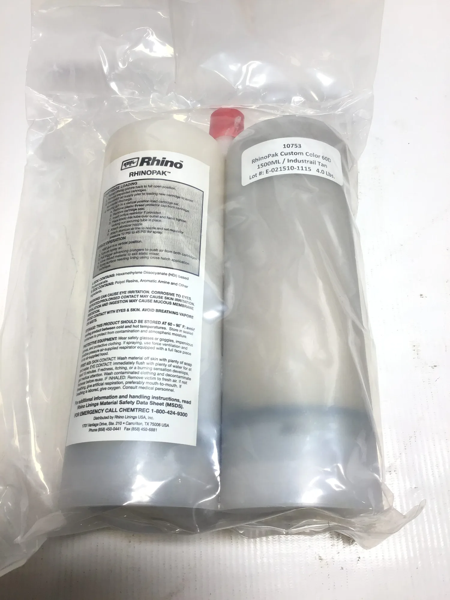 Rhino 10753 Rhinopak Custom Color Chemical Spray Cartridge 60D 1500ml/Industrial Tan