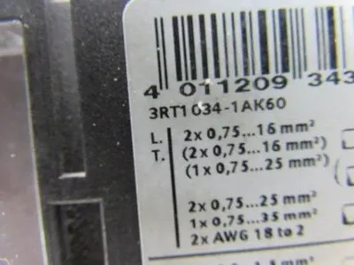 Siemens 3RT1 034-1AK60 Sirius Contactor 45A 600V