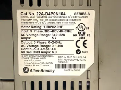 USED ALLEN BRADLEY POWERFLEX 4, 22A-D1P4N104 SER. A