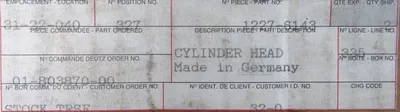 NEW DEUTZ CORP 1227-6143 CYLINDER HEAD 12276143 05194