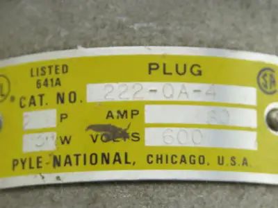 Pyle National 222-0A-4 600V Plug Receptacle 60A 2 Pole 3 Wire