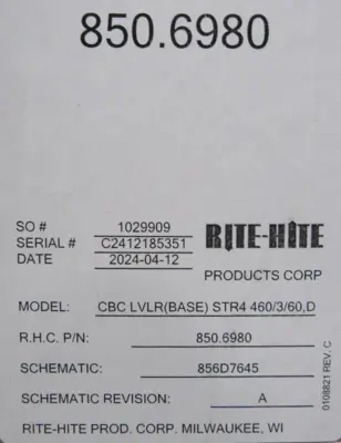NEW RITE-HITE 850.6980 DOK-COMMANDER 8506980