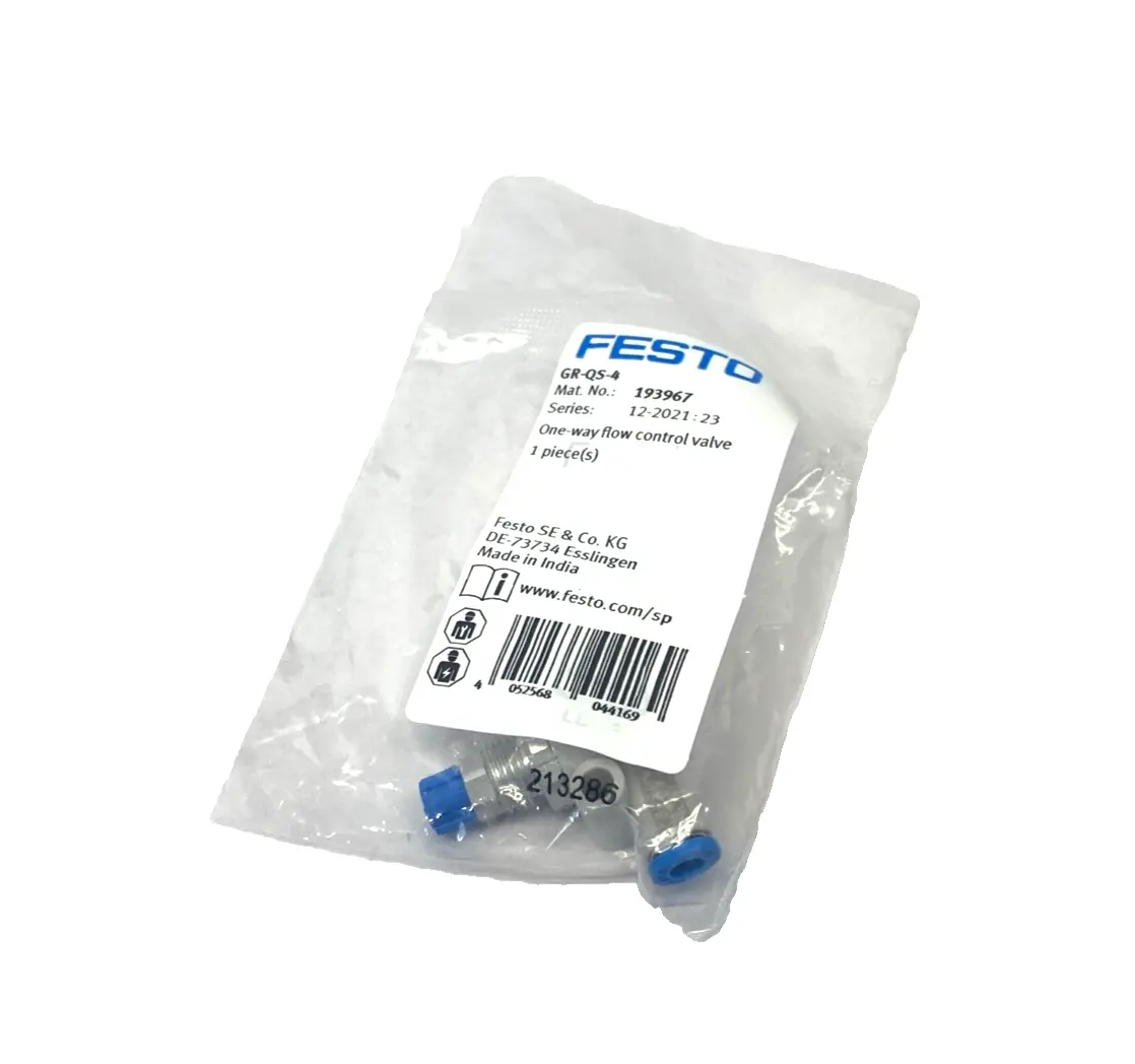 GR-QS-4, 193967 | Festo GR-QS-4 One-Way Pneumatic Flow Control Valve 4mm Tube O.D. 193967 - New