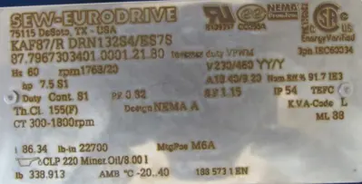 NEW SEW EURODRIVE KAF87/R DRN132S4/ES7S GEARMOTOR 7.5HP 86.35 KAF87RDRN132S4ES7S