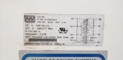Marelco Power Systems 450KVA; 3PH; 60HZ Transformer