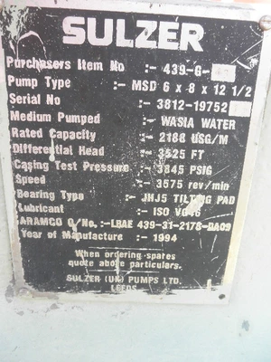 USED SULZER BINGHAM 6X8X12.5A MSD