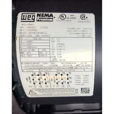 New 2HP WEG Electric Motor 1745 RPM, 460V, 143/5T frame TEFC