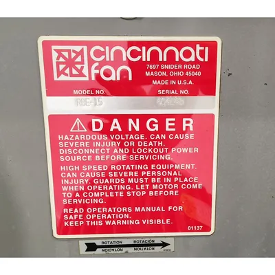 USED CINCINNATI FAN RBE-15