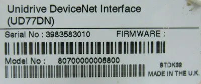 NEW CONTROL TECHNIQUES UD77DN UNIDRIVE DEVICENET INTERFACE 80700000006800