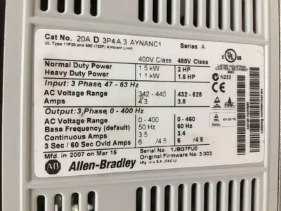 USED ALLEN BRADLEY 20AD3P4A3AYNANC1