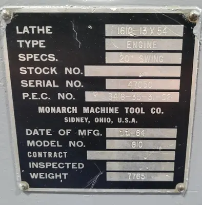 Used MONARCH 610 Engine Lathes Kentucky US | Aucto #565359