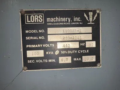 100 KVA LORS PRESS TYPE SPOTWELDER MODEL 1100-AP