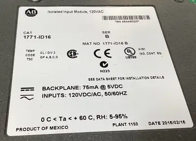 Used Allen-Bradley 1771-ID16 B PLC Input & Output | Palmetto Automation #1152382