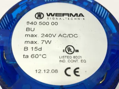 Used WERMA Blue Permanent Light Element 70mm Diameter 12-230VAC/DC BU Light Source Equipment Michigan US | Maverick Industrial Sales #1402324