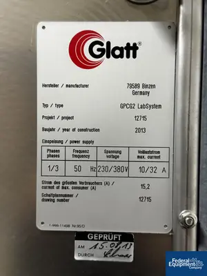 USED Glatt Glatt GPCG2 LabSystem Fluid Bed Dryer