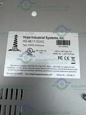 USED HOPE INDUSTRIES HIS-ML17-SGAG TOUCHSCREEN MONITOR 100-240 VAC
