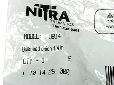 New | in-Stock Nitra Pneumatic Push-to-Connect Union Fitting 1/4" PACKAGE OF 5 Parts (Hydraulics and Pneumatics) Michigan US | Maverick Industrial Sales #1391780