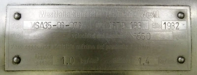 Westfalia MSA 35-06-076 milk clarifier, 316SS.