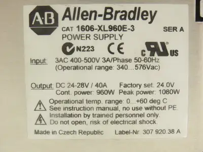Allen Bradley 1606-XL960E-3 Power Supply 24-28VDC 40A Output 400-500V 3A 3 Phase