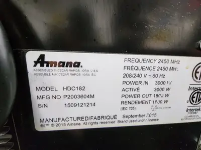 Used Amana Used Amana HDC182 Commercial Digital Microwave .6 Cft Countertop 1800 Watt Heavy Volume 220V Ovens Illinois US | Falcon Restaurant Supply #1376629