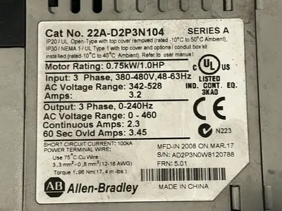 Used 2008 ALLENBRADLEY 22AD2P3N104 Variable Speed Drives Ohio US | HGR 24 #1326096