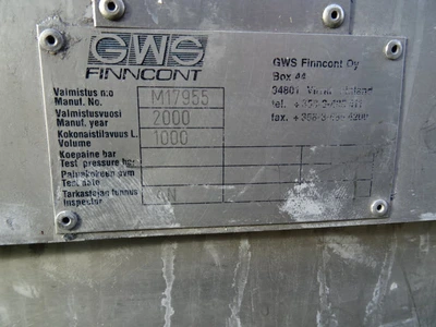 1,000L Nimix S/S Enclosed Mixing Tank