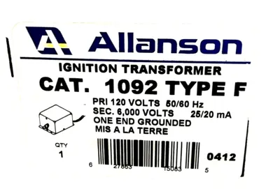 NEW ALLANSON 1092-F IGNITION TRANSFORMER 120V 50/60HZ 1092F