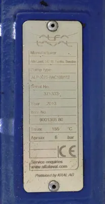 Alfa-Laval P-626 lube oil purifier, 316SS.