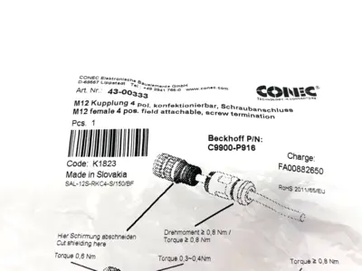New | in-Stock Conec, Beckhoff Field Attachable M12 Socket, Female 5-Pin Electrical Fittings Michigan US | Maverick Industrial Sales #1390780