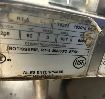 7-0052 Giles RT-5 Rotisserie Oven