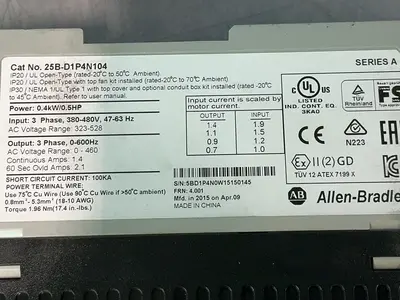 Used 2015 ALLENBRADLEY 25BD1P4N104 Variable Speed Drives Ohio US | HGR 24 #1506640