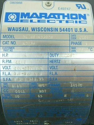 NEW MARATHON 5KE49UN8392B MOTOR 208-230/460V 3PH 1HP 1140 RPM K2036