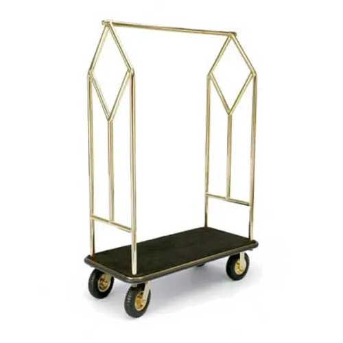Forbes Industries Luggage Cart w/ Carpeted Deck - 47 1/2"L x 23 1/2"W x 74"H, Solid Brass (2444)