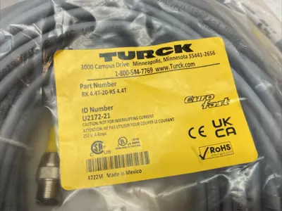 NEW TURCK EUROFAST DOUBLE ENDED CORDSET 4-PIN M12, U2172-21