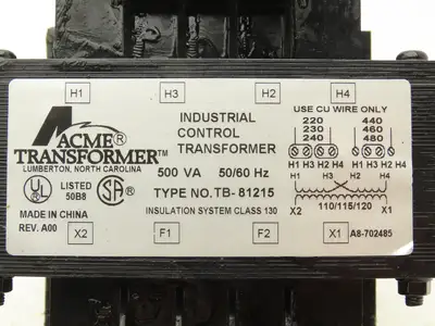ACME TB-81215 Control Transformer LV 220-480VAC 1Ph HV 110-120VAC