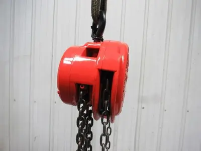 CM Cyclone Model M 1 Ton Manual Chain Fall Hoist 8' Lift w/Load Limiter Tested