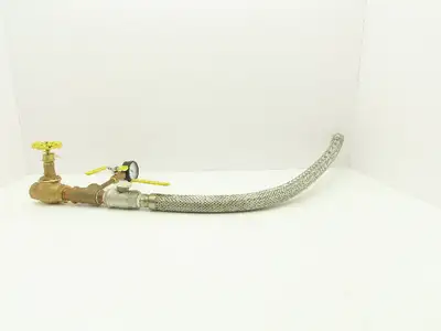 1"x 32" Stainless Braided Flex Hose 1"npt Globe Valve o2 Gauge Assembly