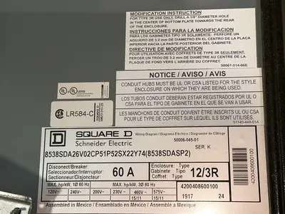 Used SQUARE D 8538SDA26V02CP51P51P52SX22Y74(8538SDASP2) Starters Ohio US | HGR 24 #1286821
