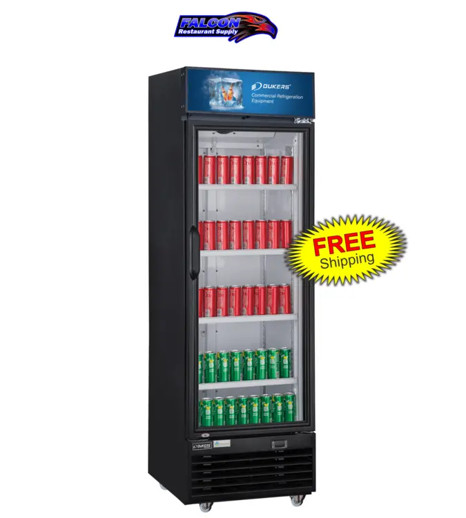 New | in-Stock Dukers New Dukers DSM-12R Commercial Single Glass Swing Door Merchandising Reach-in Cooler Refrigerator Display Refrigerators Illinois US | Falcon Restaurant Supply #1376374