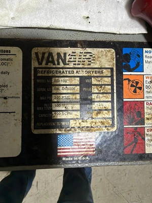Used Van Air RD 100 Refrigerated Air Compressor Dryers Illinois US | Meadoworks #1514505