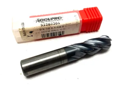 USED ACCUPRO BALL END MILL: 1/2" DIA, 1-1/4" LOC, 4 FLUTE, SOLID CARBIDE
