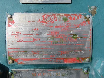 400 hp General Electric DC Motor 645 Amps 1150 rpm