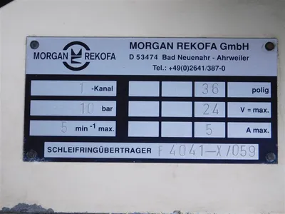 Morgan Rekofa F4041-X/059 Slip Ring Transmitter 1Ch 10bar 36polig 24V 5A Used