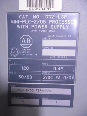 Allen Bradley 1772-LSP/A Mini-PLC-2/05 Processor with Power Supply Used