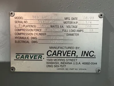 Used 2003 CARVER CARVER 3891.2PR1A00 PRESS Hydraulic Presses | Alma Machinery #899144