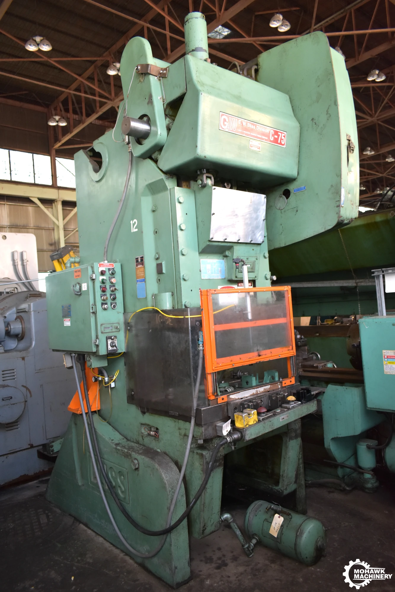 75 TON BLISS "C75"FLYWHEEL-TYPE O.B.I. PRESS w/AIR CLUTCH & BRAKE - 36" X 24" BOLSTER - 5" STROKE - 90 SPM