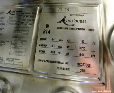 Used Vertical,100 Liter Inox’ouest Pressure Mix Tank, 316 Stainless Steel