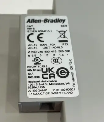 ALLEN BRADLEY 100-C37D10 CONTACTOR SER.C 100C37D10 NEW, SURPLUS