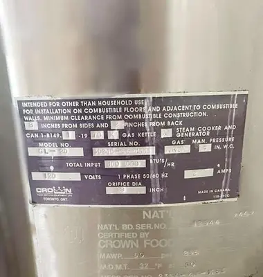 USED CROWN KITCHEN EQUIPMENT GL20